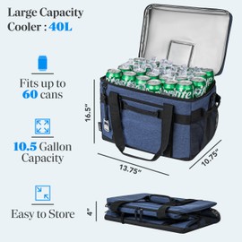 OPUX Soft Cooler Bag, Insulated Collapsible Soft Sided Portable Cooler, 60 Cans Beach Camping Leakproof Cooler with Shoulder Strap, Ice Chest for Travel Road Trip Picnic, Navy Blue