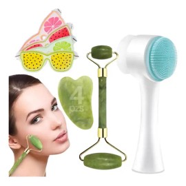 Kit Rodillo Y Gua Sha De Jade cepillo Facial antifaz Gel Todo Tipo De Piel                                                                            
