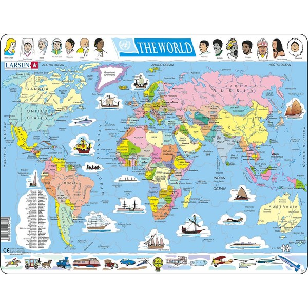 Larsen Puzzles Political Climate of The World 107 Piece Children's Educational Jigsaw Puzzle