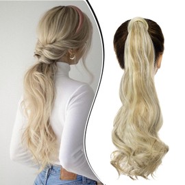 Dcbaboo Ponytail Hairpiece Braid Extensions Wavy Long 50 cm Wrapped Ponytail Extension Hair Extension Braid Clip Synthetic Curly Ponytail Extension Wavy Bleach Blonde & Sandy Blonde