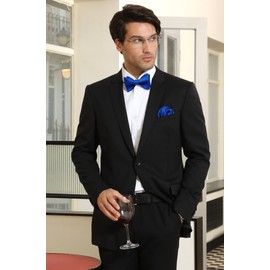 HISDERN - Pajaritas de lazo para hombre a rayas para hombre, corbatín de corbatín formal de esmoquin para boda y bolsillo cuadrado, 07-azul real, Talla única