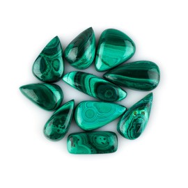 CRYSTALINES 10pcs Natural Malachite Gemstone, Wholesale Cabochon, Flat Back Stone, DIY Jewelry Making, Chakra Healing Crystals, Protection Stones, Bulk Loose Stones, Gem Collection
