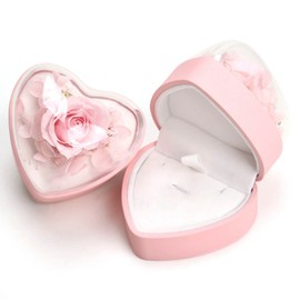 Preserved Flower Rose Pendant Box, Heart Shape Velvet Jewelry Box for Valentine's Day Mother's Day Wedding Anniversary Birthday Gift, Pink