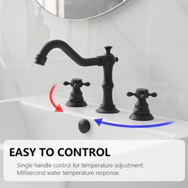 BATHLAVISH Black Bathroom Faucets for Sink 3 Hole 360 Swivel Spout 8 Inch Widespread Farmhouse Lavatory Vanity with Pop Up Drain with Overflow High Arc 2 Handle Vintage Matte Black