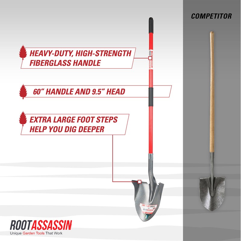 ROOT ASSASSIN One Shot Garden Shovel - 60" Straight Handle,
