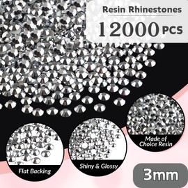 12000PCS 3mm Resin Rhinestones for Bedazzling, Silver Bulk Flatback Bedazzled Gems for Crafting Crafts DIY, Diamonds Charms Crystal for Shoes Clothing Bottles Tumblers Fabric Nail Art