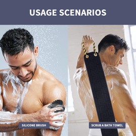 2 en 1 exfoliante de espalda y depurador corporal de silicona para ducha para hombres, depurador de espalda de doble cara con asas, cepillo de esponja para ducha corporal para limpiar profundamente tu