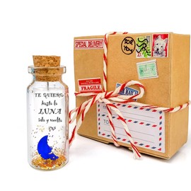 Kseniya Revta Mensaje romántico en una botella para regalar a tu novio o novia - Tarro de los deseos con una tarjeta para tu esposo o esposa (Te quiero hasta la Luna ida y vuelta, In Craft Gift Box)