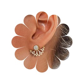 Allereyae Vintage Crystal Lotus Ear Jacket Earrings - Gold CZ Front Back Rhinestone Ear Climber Jewelry for Women