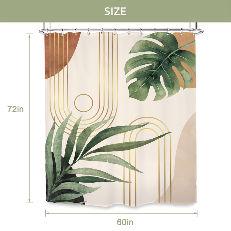 Glawry Boho Sage Green Shower Curtain 60Wx72L Inches, Abstract Bohemian
