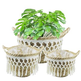 3 Pieces Seagrass Basket, Woven Flowers Basket Indoor and Outdoor, Natural Planter for Garden Wall Decorations