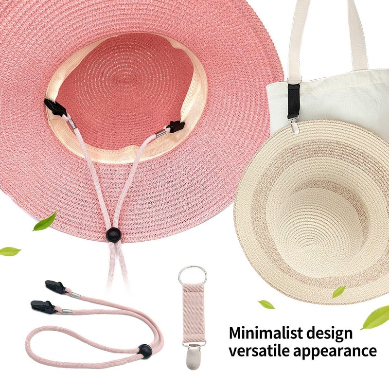 Pack of 5 Windproof Hat Ropes, 2 Pieces Hat Clips,