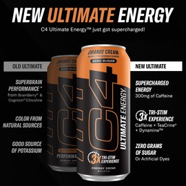 Cellucor C4 Ultimate | Pre Workout Sugar Free Energy Drink | Tri-Stim Experience with 300mg Caffeine + TeaCrine + Dynamine | Orange Cream| 16oz (Pack of 12)