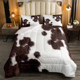 Erosebridal (Not Real Cowhide Bedding Set King Cow Print Down Comforter Rustic Spotted Cow Fur Texture Comforter Set for Kids Adult Western Farmhouse Animal Hair Duvet Set, Black White