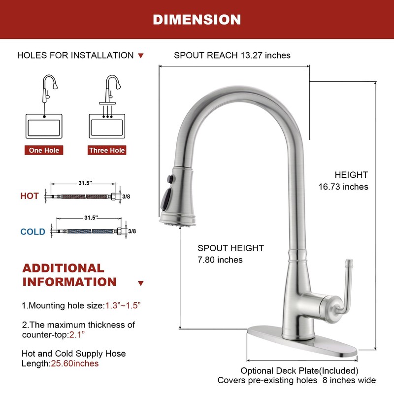 Lavatrum Kitchen Faucets with Pull Down Sprayer 17 Inch Single