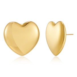 HolidayQbee Heart Studs Earrings Chunky Heart Earrings Gold Studs Earrings For Women Gold Chunky Heart Earrings Hyposensitivity Heart Earrings Fashion Heart Jewelry Gift For Women