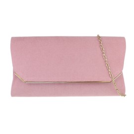 Girly Handbags Womens Plain Suede Effect Clutch Bag - Pink
