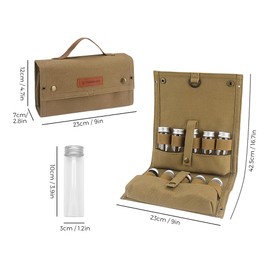 HUIOP Spice Bag, Portable Spice Bag with 10 Spice Jars Canvas Seasoning Storage Bag Organizer Seasoning Bottle Holder with Condiment Bottle Set for Outdoor Camping BBQ Picnic