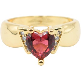 Pure Ziva Lovely Heart-Shaped Simulated CZ Red Ruby Promise Engagement Ring, White CZ Accents, 18k Yellow Gold Filled Plated (6)