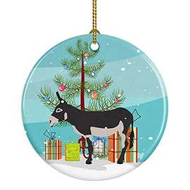 Caroline's Treasures American Mammoth Jack Donkey Christmas Ceramic Ornament, Teal Christmas Tree Hanging Decorations for Home Christmas Holiday, Party, Gift, 3 in, Multicolor