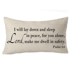 FELENIW I Will Lay Down and Sleep in Peace, for You Alone, Lord, Make Me Dwell in Safety Psalm 4:8 Blessing Gift Throw Pillow Cover Cushion Case Cotton Linen Material Decorative Lumbar 12x20 inches