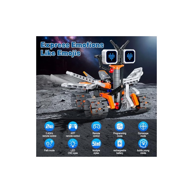 Smart Programmable Robot for Kids 8-12, 5-in-1 STEM Building Robot
