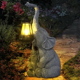 IXYHKB Elephant Decoration with Solar Lantern, Garden Figures, 22 cm Elephant Statue with Solar Light, Elephant Animal Statue Decoration for Garden, Patio, Weatherproof, Birthday Gift for Women, Mum