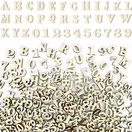 NISENTIA 408 Stück Holzbuchstaben und Holzzahlen zum Basteln, Kleine 208 Holz Buchstaben (A-Z) 200 Holz Zahlen (0-9) 15mm Holzbuchstaben Klein für Dekoration Frühes Lernen DIY Bastelprojekte