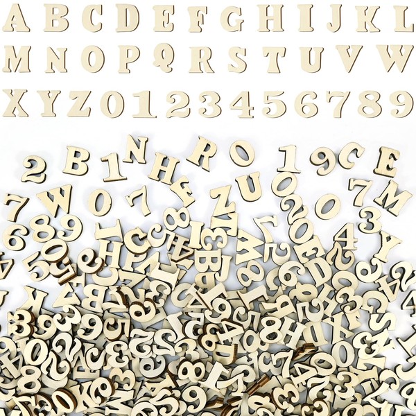 NISENTIA 408 Stück Holzbuchstaben und Holzzahlen zum Basteln, Kleine 208