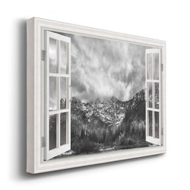 Renditions Gallery Nature Canvas Wall Art Paintings Window View Prints Cloudy Snow Capped Mountains Black & White Modern Decorations Artwork for Bedroom Office Kitchen - 32"x48" LT21