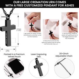 Handcrafted Large Urn for Ashes Adult Male & Female with Angel Quote, Cross Necklace & Velvet Bag | Funeral Cremation Urns for Human Ashes Adult Man | Decorative Memorial Burial Urns up to 220 lbs