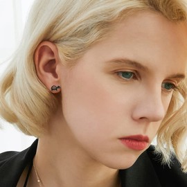 Cute Turtle Stud Earrings Stainless Steel Sea Ocean Animal Small Studs Earring Minimalist Jewelry for Women Teen Girls Gifts (Black)