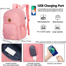 KEOFID classic carry-on travel backpack for men and women, Anti theft laptop backpack with USB charging port, work backpack, large backpack for college, water resistent(Bright Pink)