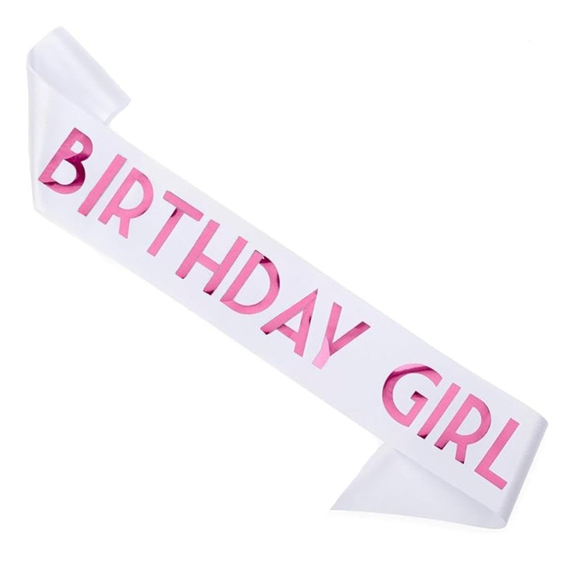 Shimmer Anna Shine “Birthday Girl” Sash – White Satin with