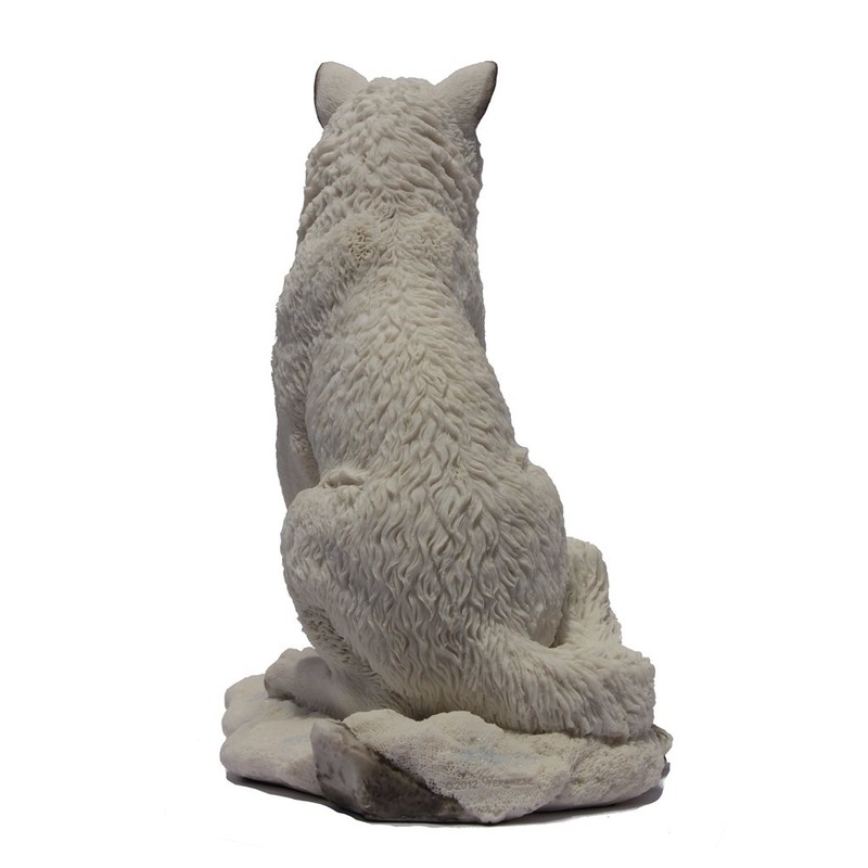 7.75 Inch Wolf Sitting in Snow Decorative Statue Figurine, White