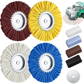 Amylove 8 Inch Airway Buffing Wheels Aluminum Wheel Polishing Kit in Diameter 5/8 Inch Arbor Hole, Polishing Compound and Metal Polish Kit for Angle Grinder(Mixed Color,8 Pcs)