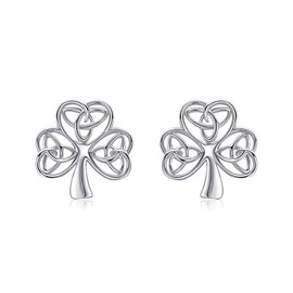 Celtic Shamrock Earrings 925 Sterling Silver Celtic Knot Stud Earrings Irish Jewellery for Women
