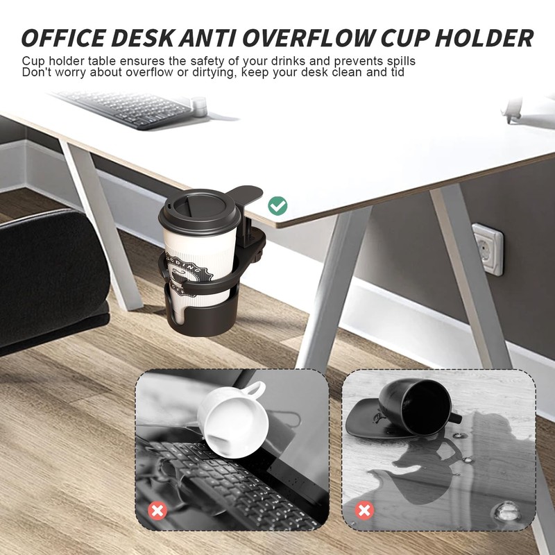 Drink Holder Desk, Cup Holder Table Anti Spill, 360 Degree
