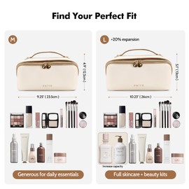 Prite Makeup Bag for Women Travel Waterproof Vegan Leather Cosmetic Bag Open Flat Toiletry Bag With Clear Divider and Handle