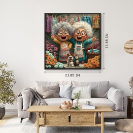Funny Grandma Puzzle for Adults 1000 Pieces,Whimsical Grandmother Garden Scene Puzzles with Dog, Cat and Colorful Flowers, Cartoon Family Challenge Jigsaw Puzzle