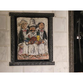 Handmade set of 4, full color hand made ceramic fat wimsical chef kitchen wall plaques