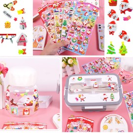 24 Sheets Christmas Kids Stickers, Christmas Santa Claus Elk Snowman 3D Puffy Sticker for Kids Scrapbooking Kids Party Favors Birthday Gift Reward-600 Stickers