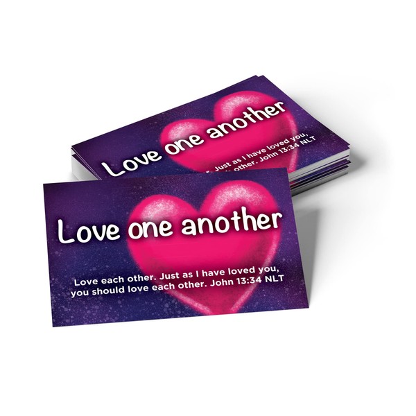 Love One Another, John 13:34, Bulk Pack of 25 Affirmation Scripture Cards for Kids, Pass it On Christian Bible Verse Cards for Sunday School, Childrens Church, & Youth Group Ministry
