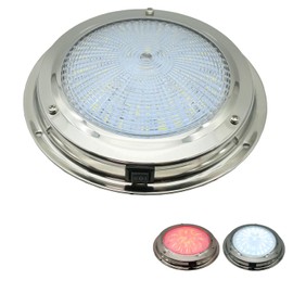 SMIXCTEK Marine Boat Dome Light, Dual Color 5.5" 12V LED Interior Cabin Lights with Toggle Switch, Stainless Steel Surface Mount (White|Red)