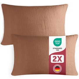 Blumtal Muslin Cushion Cover 40 x 80 cm Set of 2 Oeko-Tex Certified Muslin Cushion Cover Made of 100% Cotton Extra Soft Cushion Set Washable at 40 °C Breathable Summer Pillowcases Copper