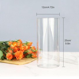 QEEYON Acrylic Cylinder Vase 25cm Tall Large Thickened Plastic Vase for Flowers Floral Arrangement for Centerpieces Living Room, Kitchen, Office, Wedding (25 x 12cm)