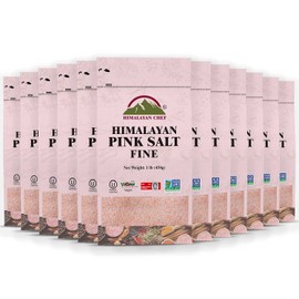 Himalayan Chef Pink Salt -Fine Grains Bag-1 Lbs Each | Pack of 12