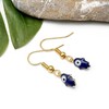 Tiny Hamsa Earrings, Blue Enamel Evil Eye Charm Beads on
