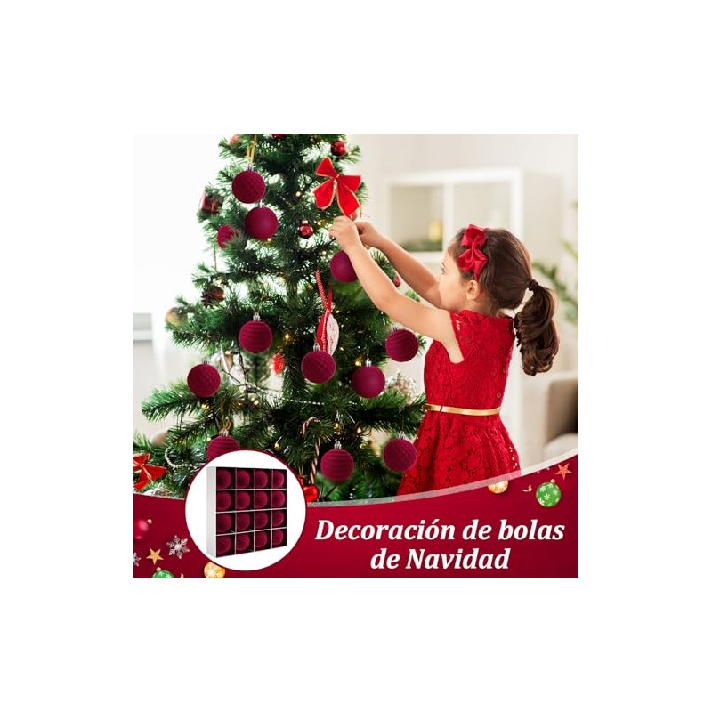 16 Piezas Esferas Navideñas de Terciopelo de 6 cm, Bolas de