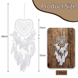 1 White Dream Catcher, Heart Hollow Pendant, Feather Pendant, Home Decoration, Bohemian Style Pendant